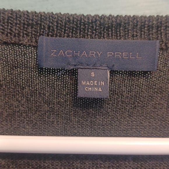 Zachary Prell $195 Men's V-Neck Colorblock Merino Wool Pullover Green/Gray Small - Picture 2 of 6